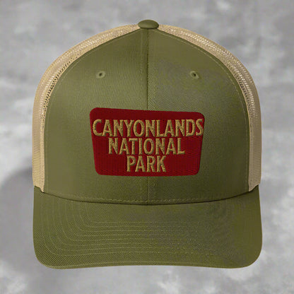 Canyonlands National Park Sign Embroidered Trucker Hat hat Park Service Apparel Moss/ Khaki