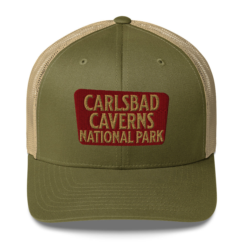Carlsbad Caverns National Park Sign Embroidered Trucker Hat hat Park Service Apparel Moss/ Khaki