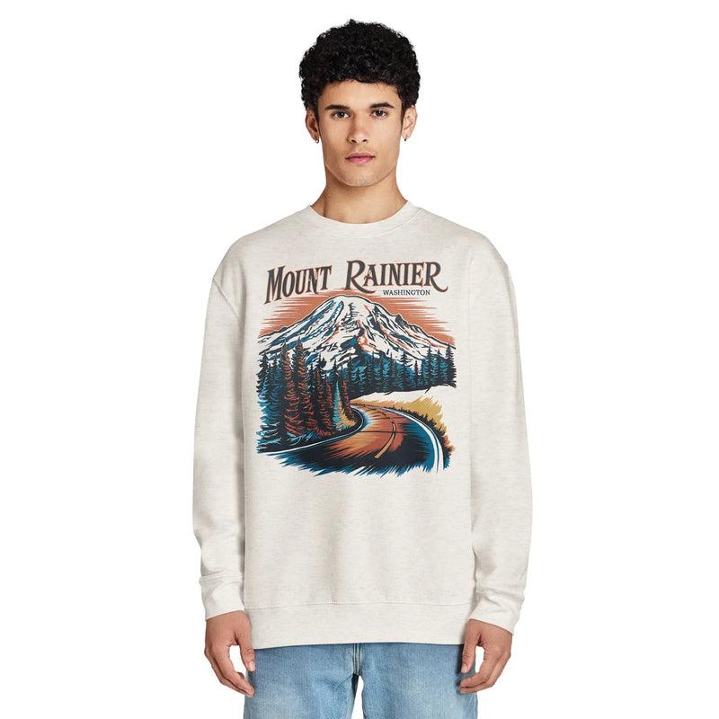 Road to Rainier crewneck sweatshirt shown in lifestyle or modeled setting