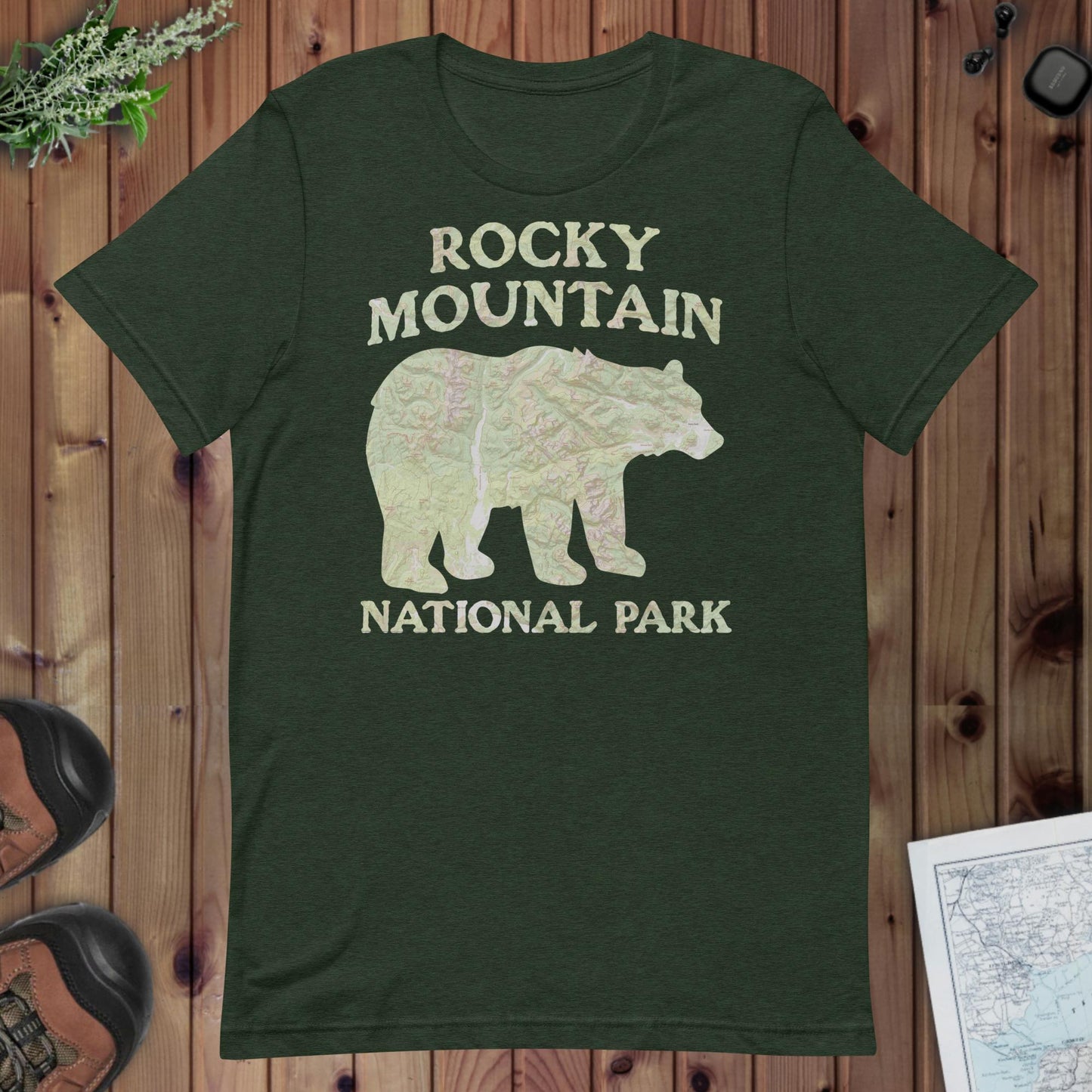 Rocky Mountain Bear national park topo t-shirt detail or alternate product view