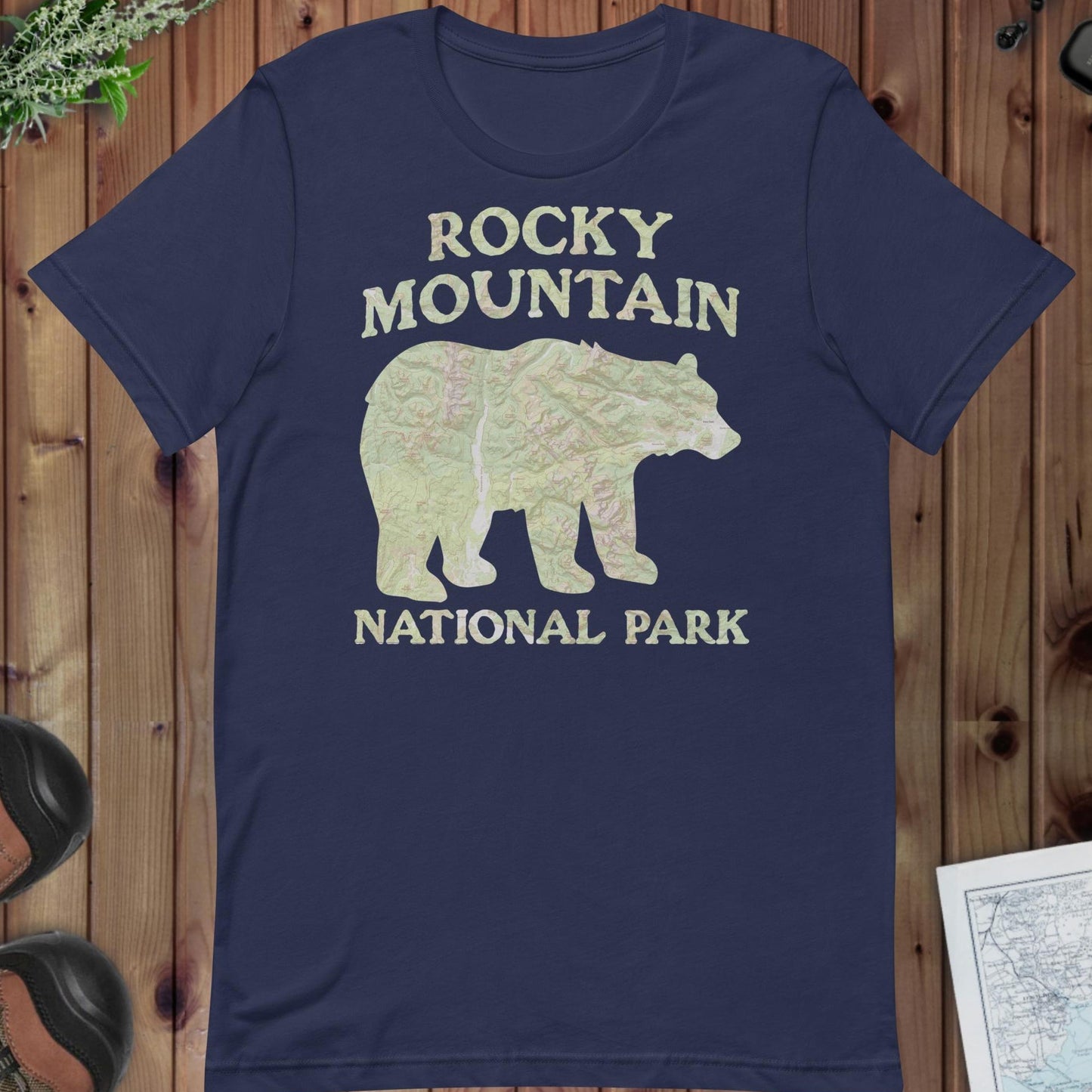 Rocky Mountain Bear national park topo t-shirt primary product view