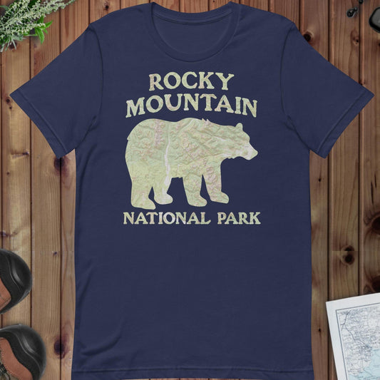 Rocky Mountain Bear national park topo t-shirt primary product view