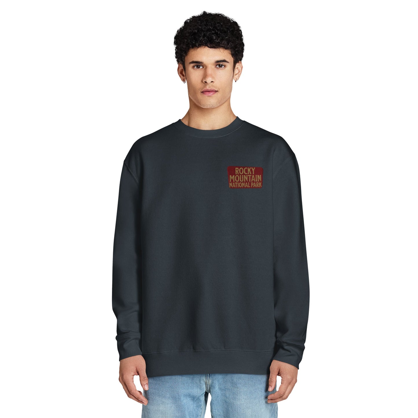 Rocky Mountain National Park crewneck sweatshirt shown in lifestyle or modeled setting