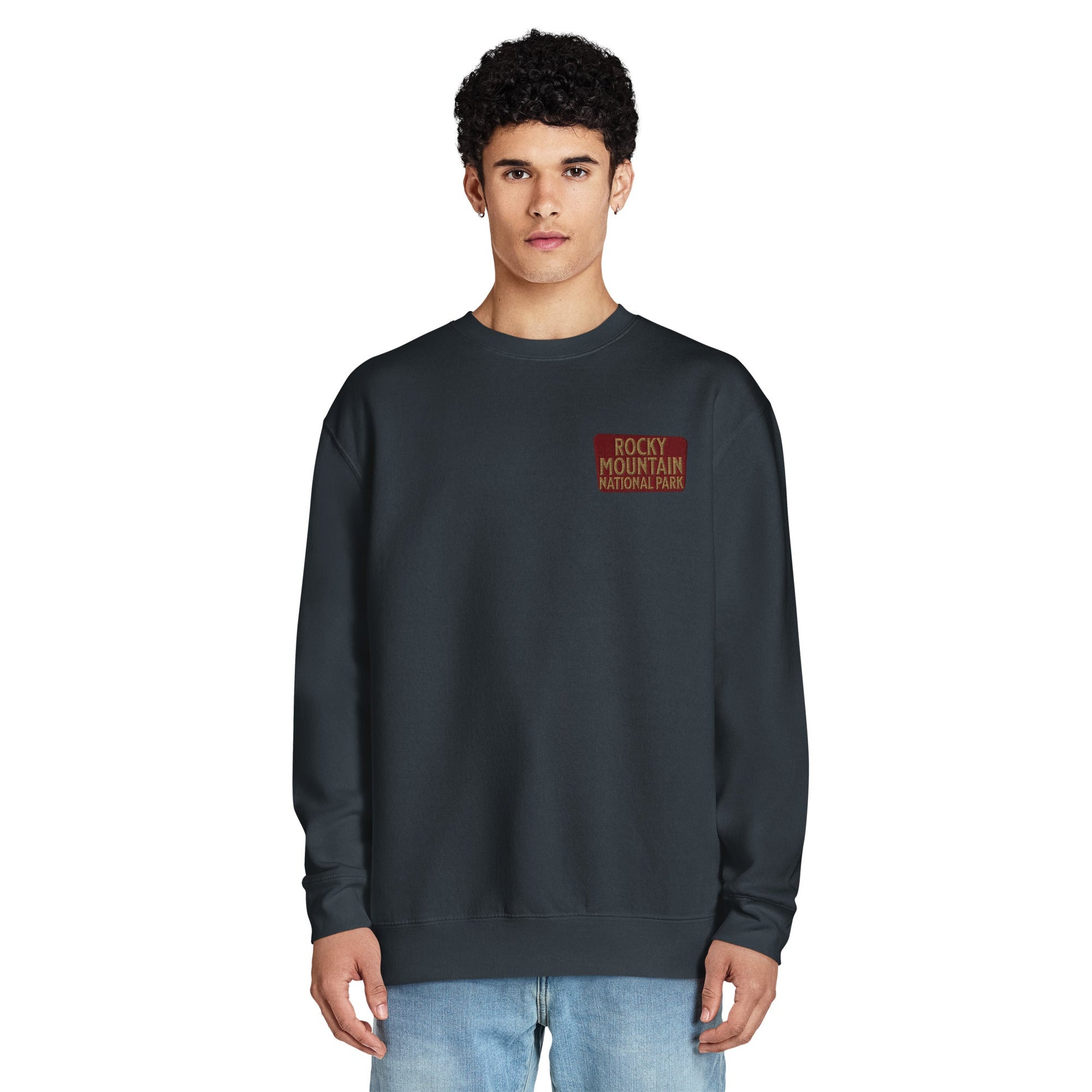 Rocky Mountain National Park crewneck sweatshirt shown in lifestyle or modeled setting