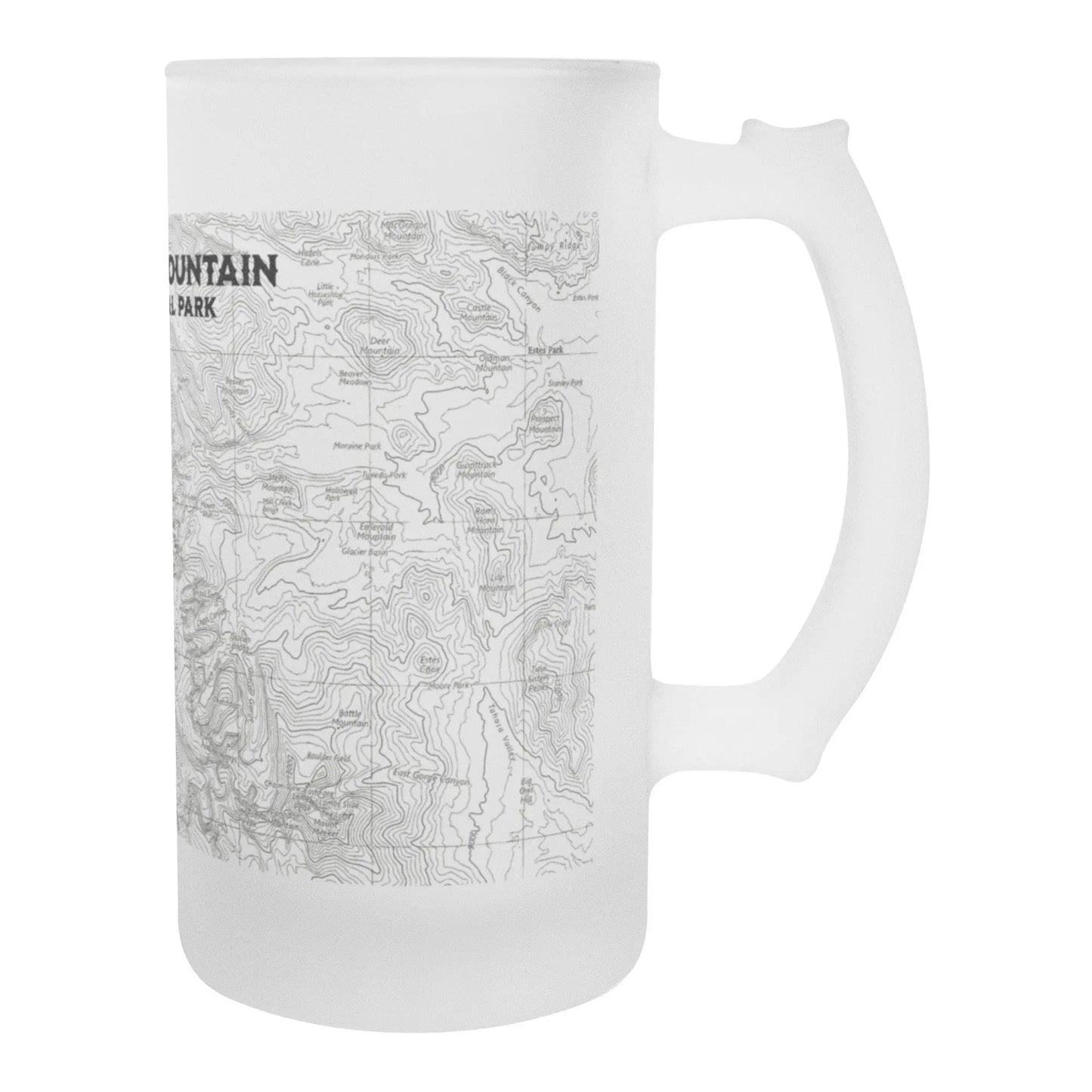 Rocky Mountain National Park topographic pint mug shown from alternate product angle