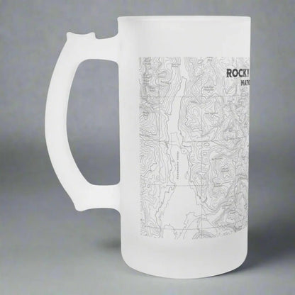 Rocky Mountain National Park topographic pint mug shown from alternate product angle