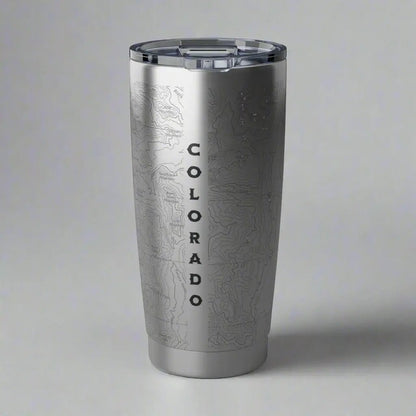Rocky Mountain National Park topographic 20 oz tumbler with USGS map print shown from alternate product angle