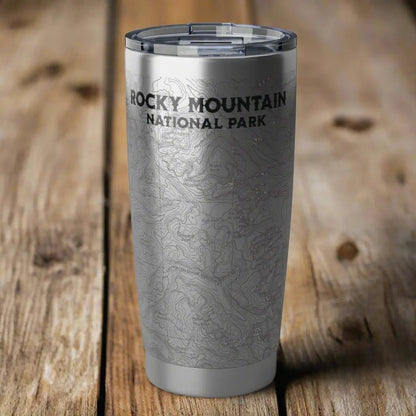 Rocky Mountain National Park topographic 20 oz tumbler with USGS map print shown as primary product image