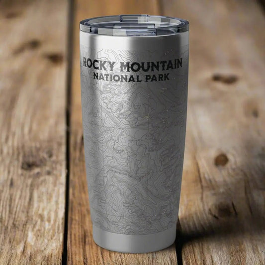 Rocky Mountain National Park topographic 20 oz tumbler with USGS map print shown as primary product image