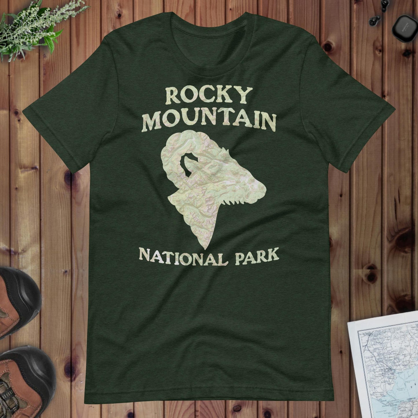 Rocky Mountain national park topo t-shirt detail or alternate product view