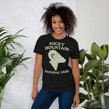 Rocky Mountain national park topo t-shirt detail or alternate product view