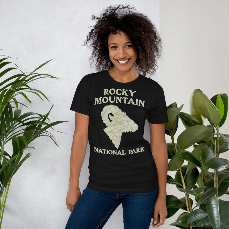 Rocky Mountain national park topo t-shirt detail or alternate product view