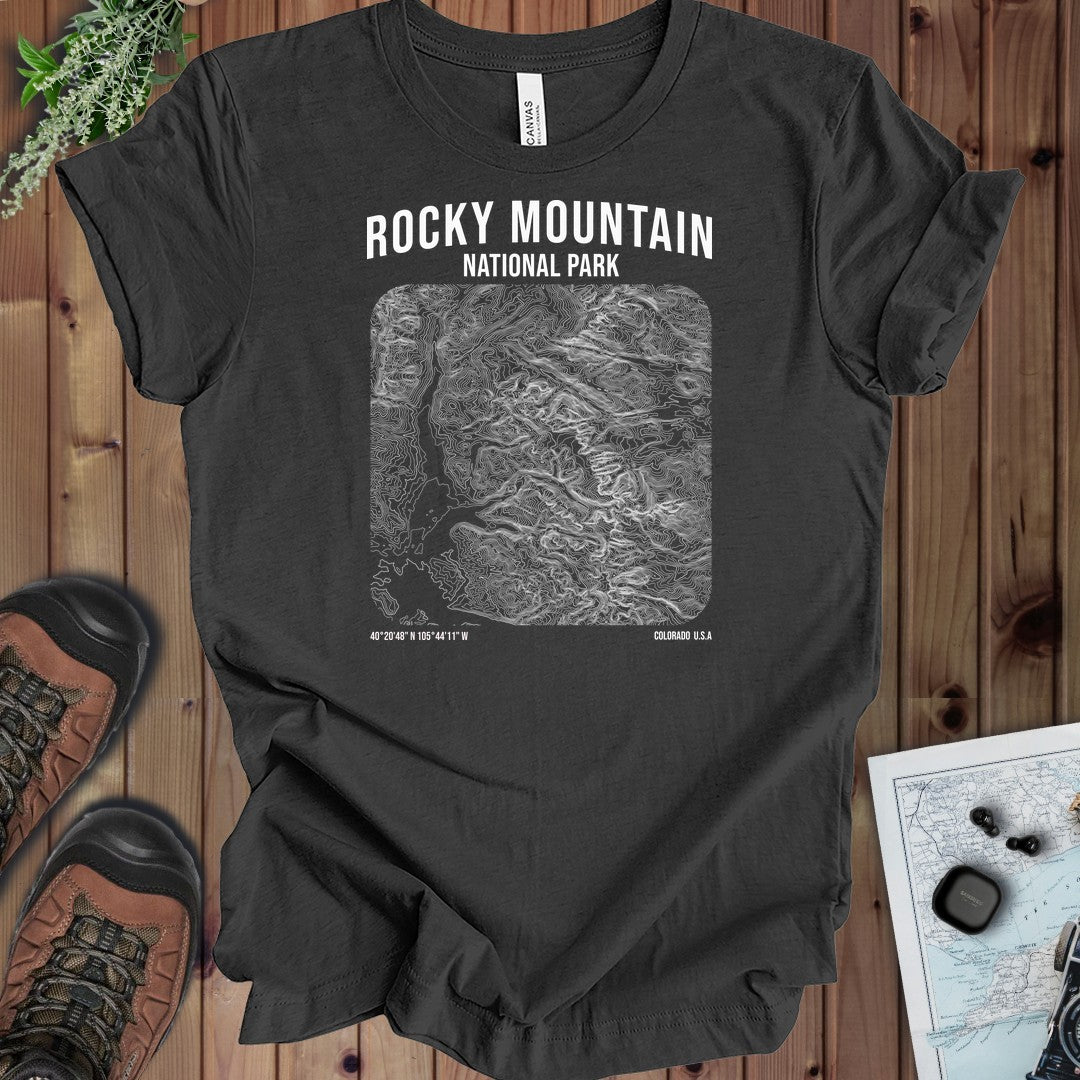 Rocky Mountain National Park Topo Lines Kids Graphic T-Shirt in Dark Grey Heather