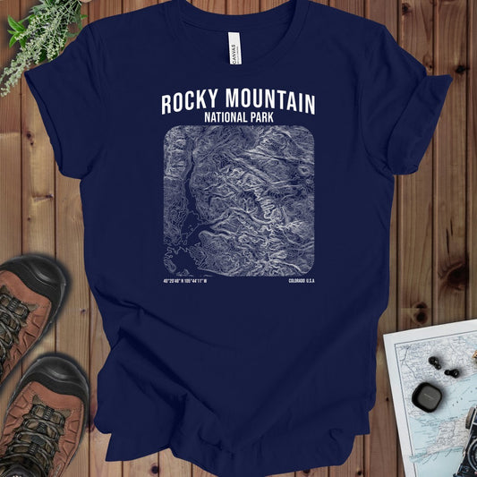Rocky Mountain National Park Topo Lines Kids Graphic T-Shirt in Navy