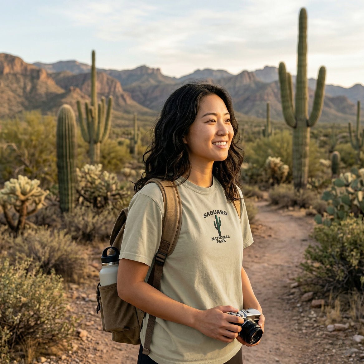 Saguaro National Park premium embroidered t-shirt shown in lifestyle or modeled setting