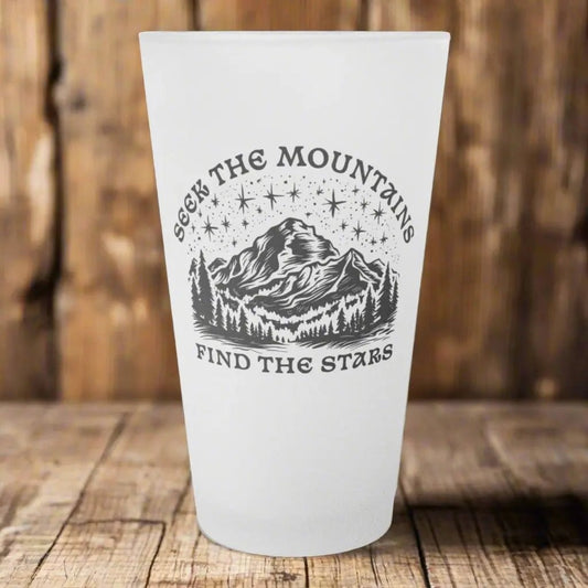Seek The Mountains Find The Stars Frosted Pint Glass - Parks ApparelDrinkware