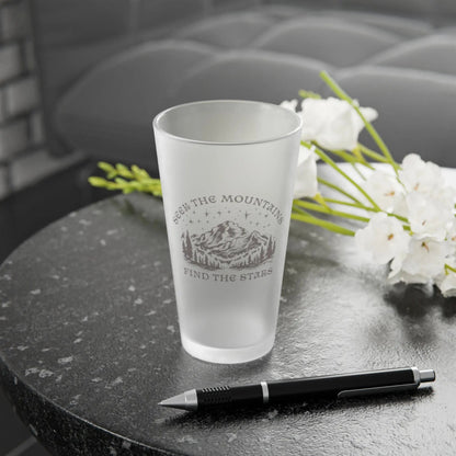Seek The Mountains Find The Stars Frosted Pint Glass - Parks ApparelDrinkware