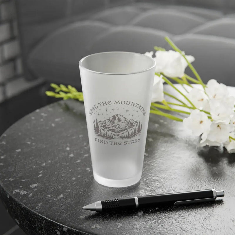 Seek The Mountains Find The Stars Frosted Pint Glass - Parks ApparelDrinkware
