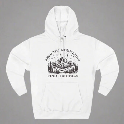 Seek The Mountains Find The Stars outdoor mountain fleece hoodie shown in alternate apparel color