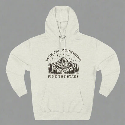 Seek The Mountains Find The Stars outdoor mountain fleece hoodie shown in lifestyle or modeled setting
