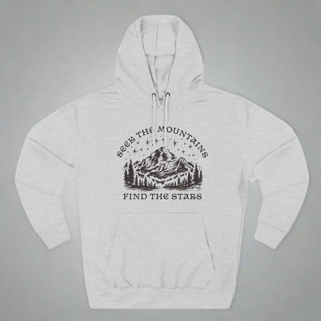 Seek The Mountains Find The Stars outdoor mountain fleece hoodie shown in alternate apparel color