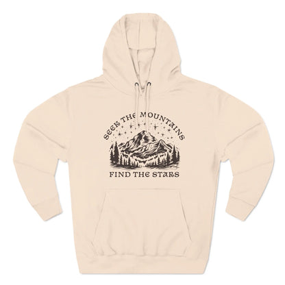 Seek The Mountains Find The Stars outdoor mountain fleece hoodie detail or alternate product view