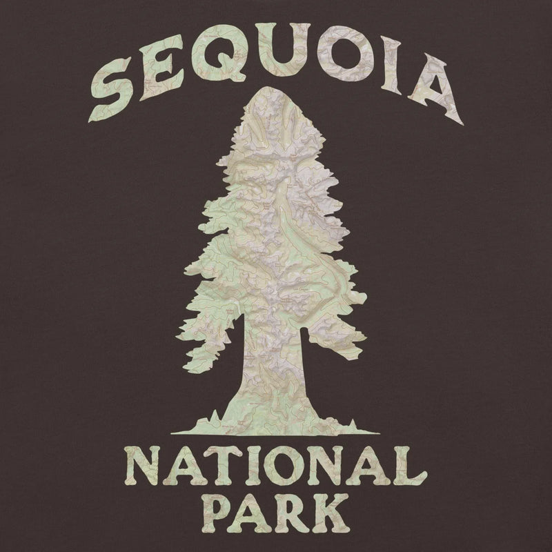 Sequoia Big Tree national park topo t-shirt shown in lifestyle or modeled setting