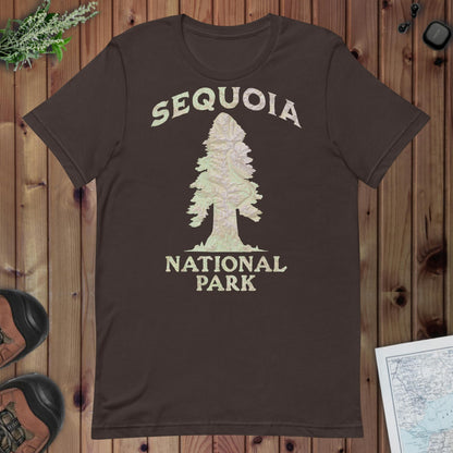 Sequoia Big Tree national park topo t-shirt shown in lifestyle or modeled setting