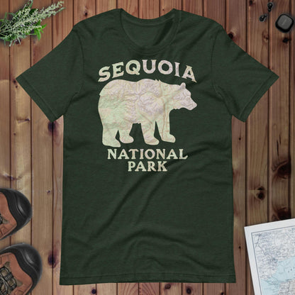 Sequoia Black Bear national park topo t-shirt shown in lifestyle or modeled setting