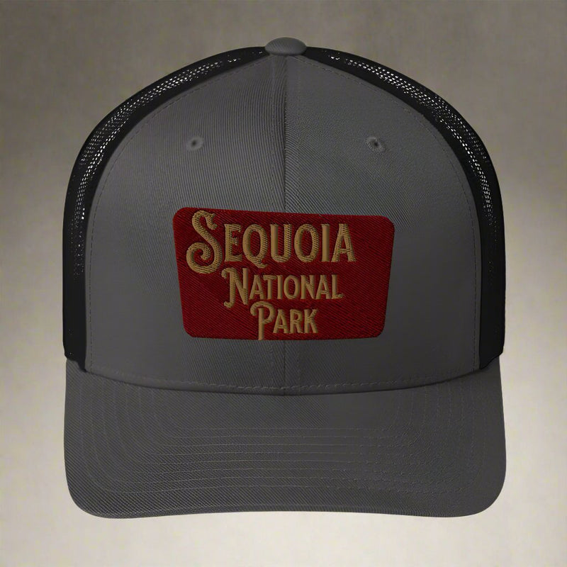 Sequoia embroidered National Park trucker hat shown in lifestyle or modeled setting