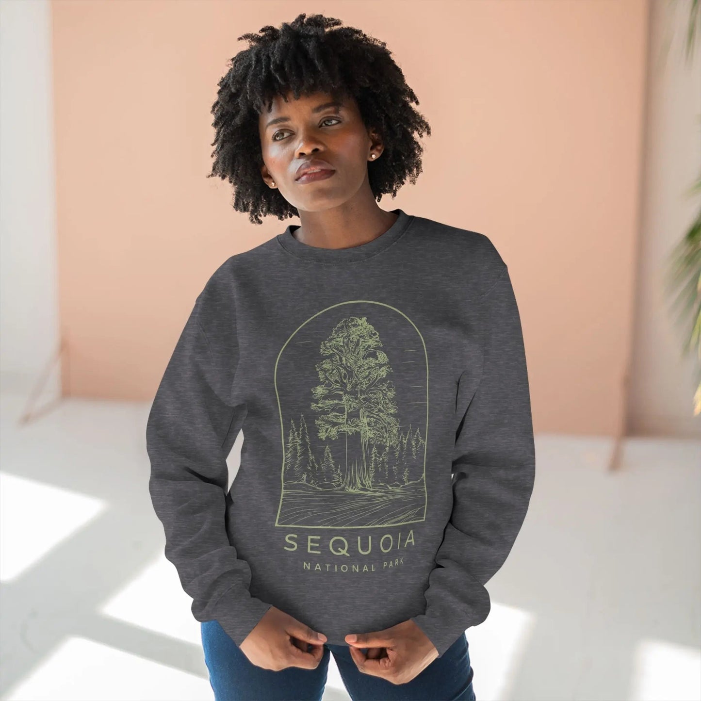 Sequoia National Park crewneck sweatshirt shown in alternate apparel color