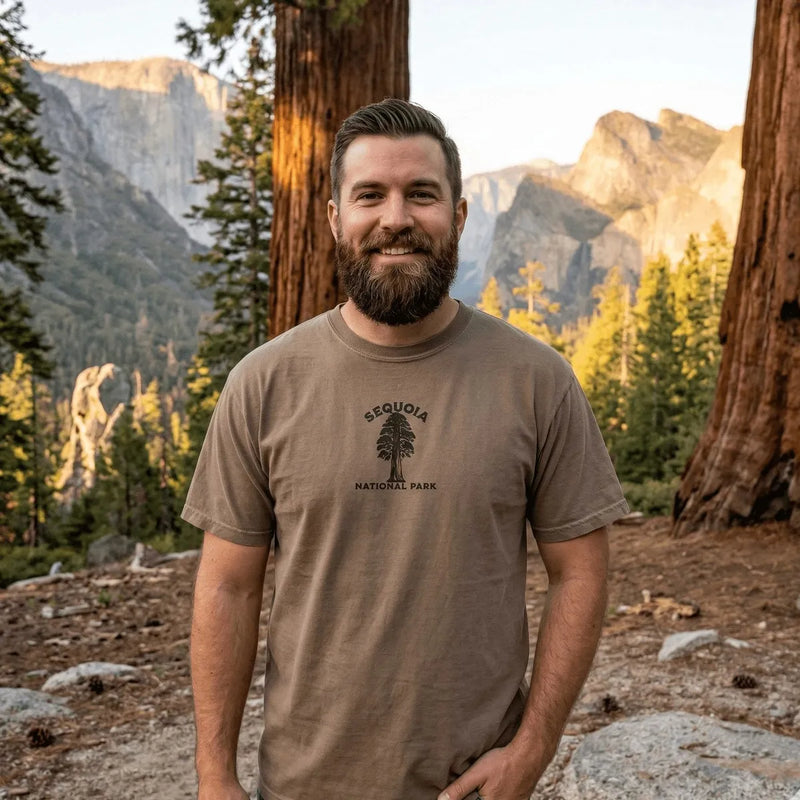 Sequoia National Park premium embroidered t-shirt shown in lifestyle or modeled setting
