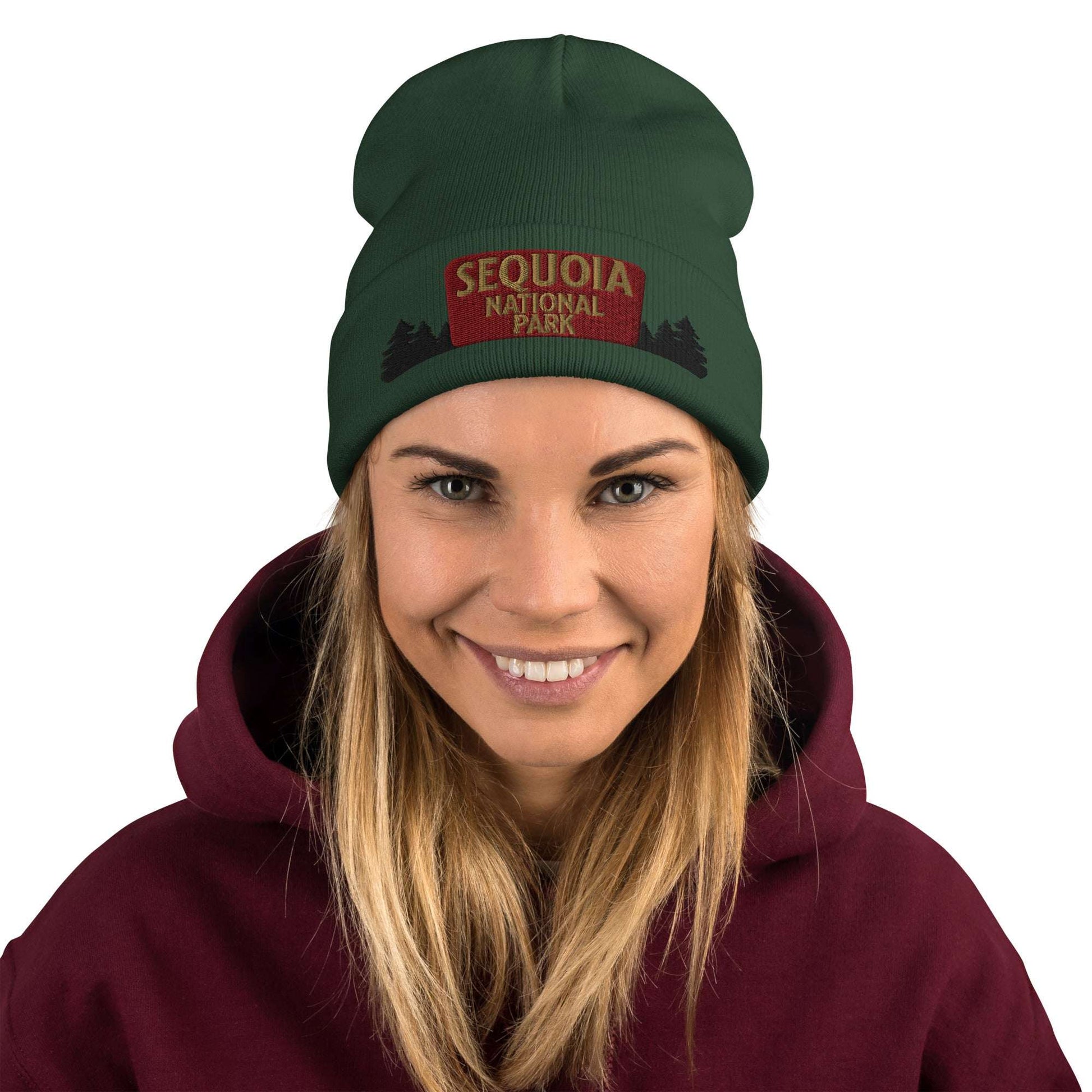 Sequoia National Park sign embroidered beanie alternate product angle