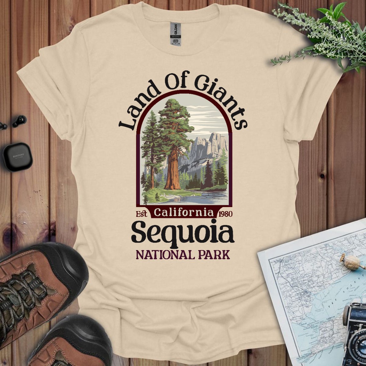 Sequoia National Park Land of Giants graphic t-shirt shown in lifestyle or modeled setting