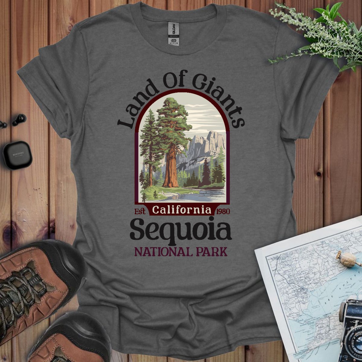 Sequoia National Park Land of Giants graphic t-shirt shown from alternate product angle