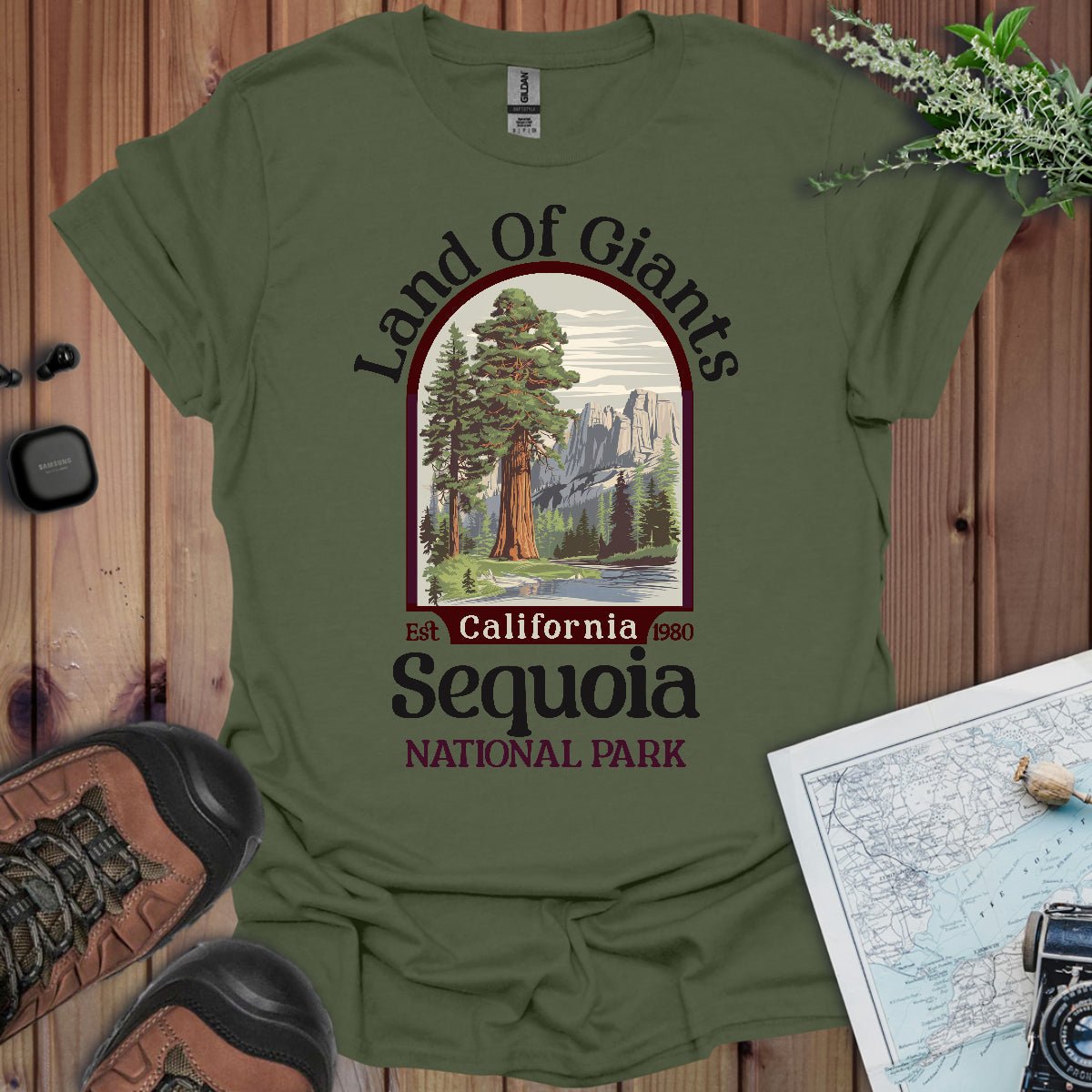 Sequoia National Park Land of Giants graphic t-shirt shown from alternate product angle