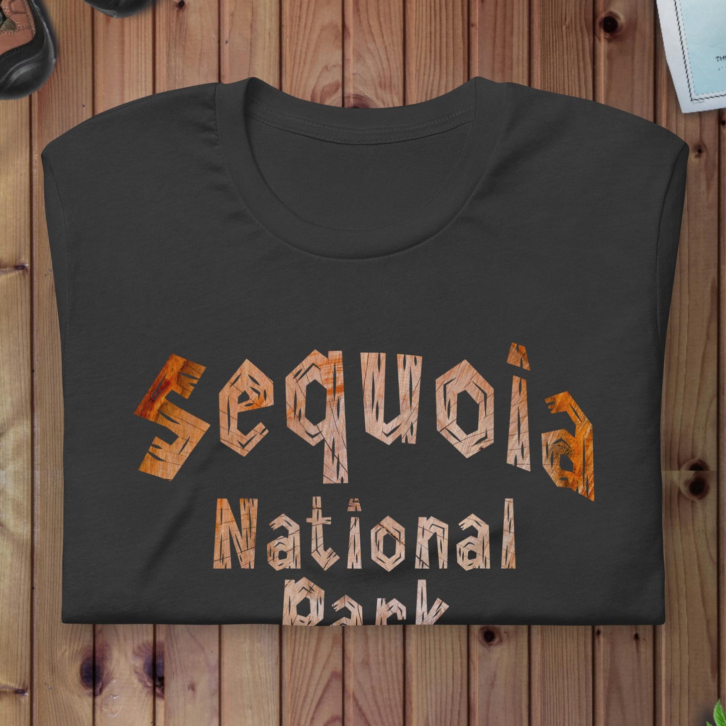 Sequoia National Park wood grain text t-shirt alternate apparel color or product angle