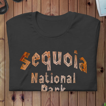 Sequoia National Park wood grain text t-shirt alternate apparel color or product angle