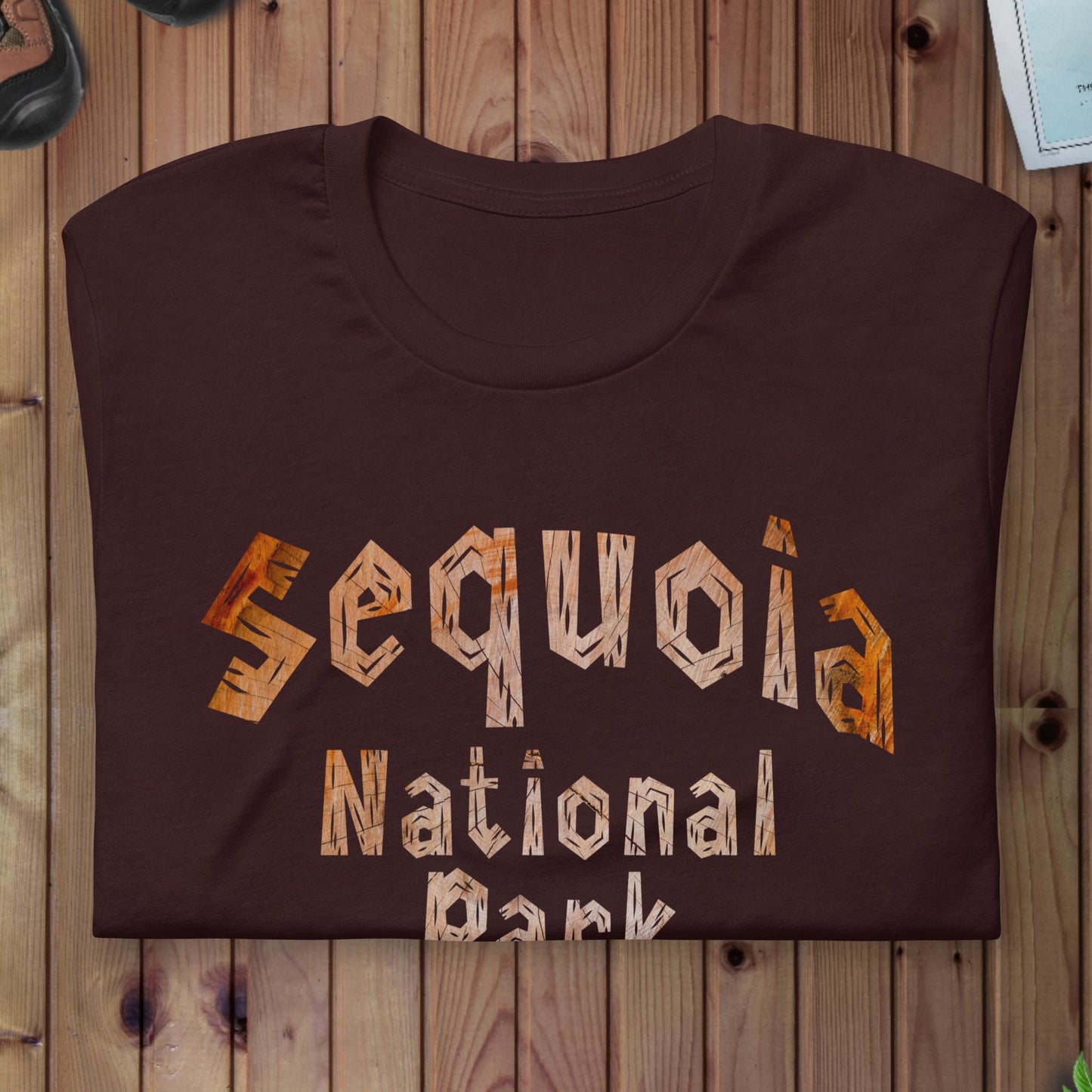 Sequoia National Park wood grain text t-shirt primary product view