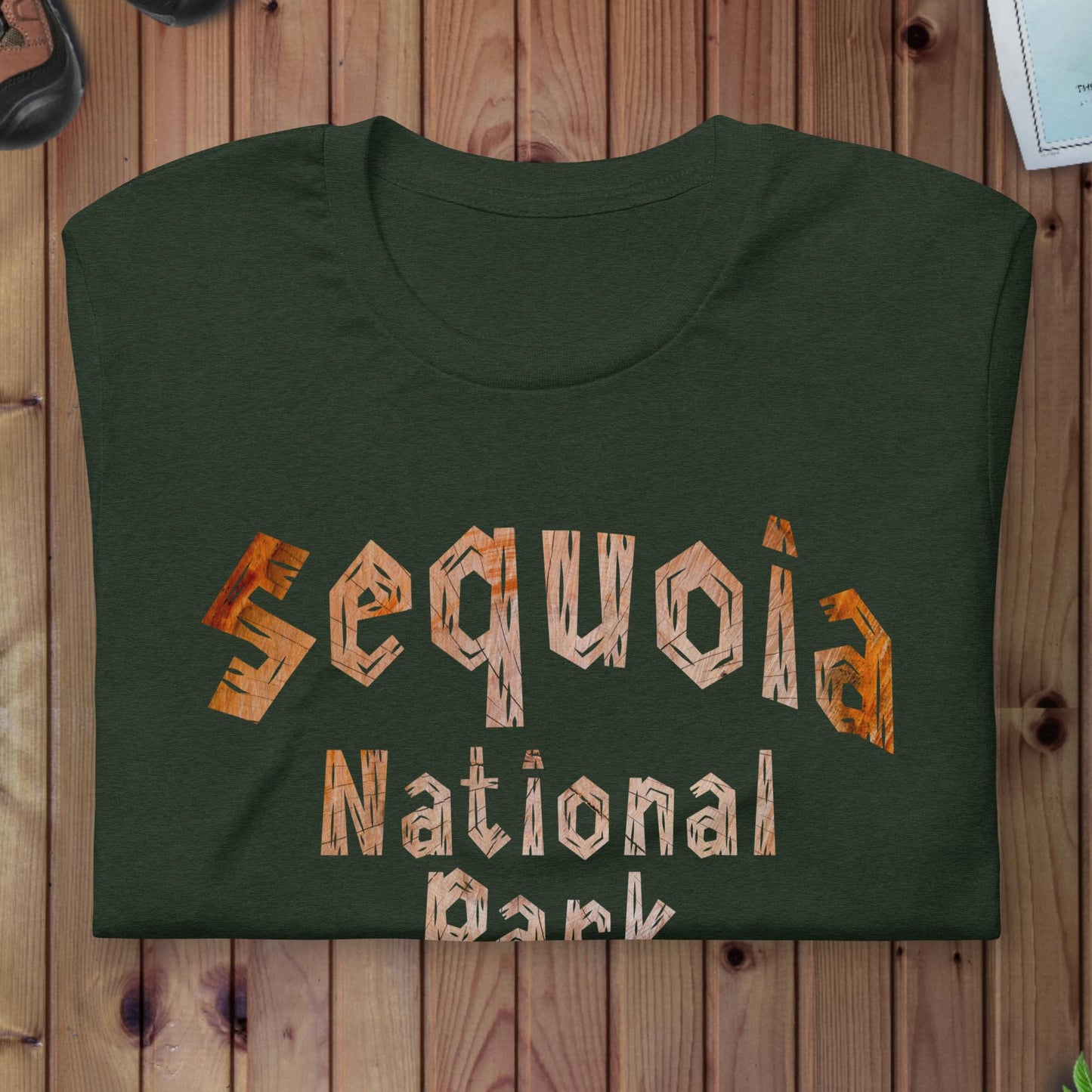 Sequoia National Park wood grain text t-shirt detail or alternate product view