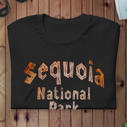 Sequoia National Park wood grain text t-shirt detail or alternate product view