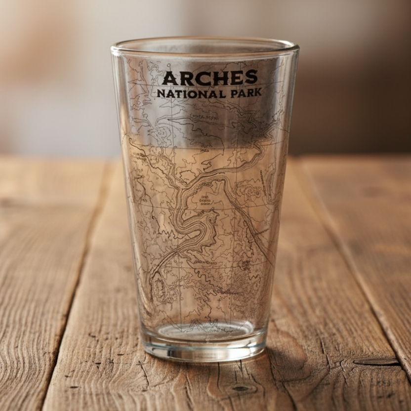 Arches National Park Topographic Pint Glass Moab Utah