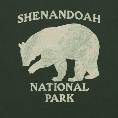 Shenandoah Bear national park topo t-shirt shown in lifestyle or modeled setting