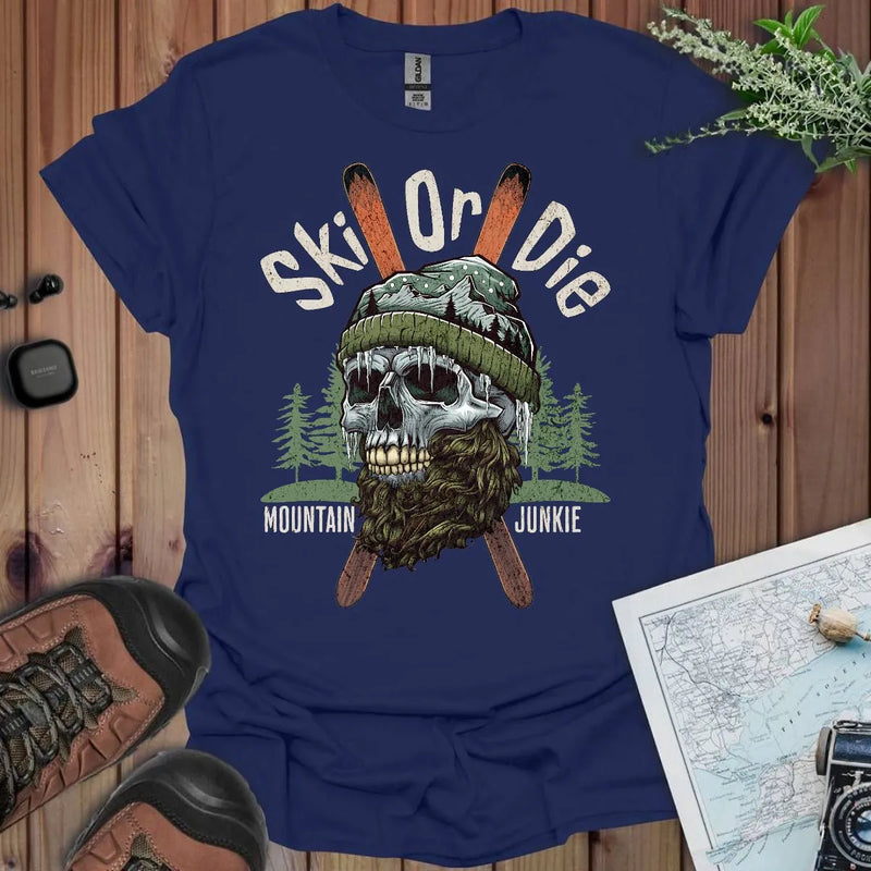 Ski Or Die mountain junkie skull graphic t-shirt primary product view