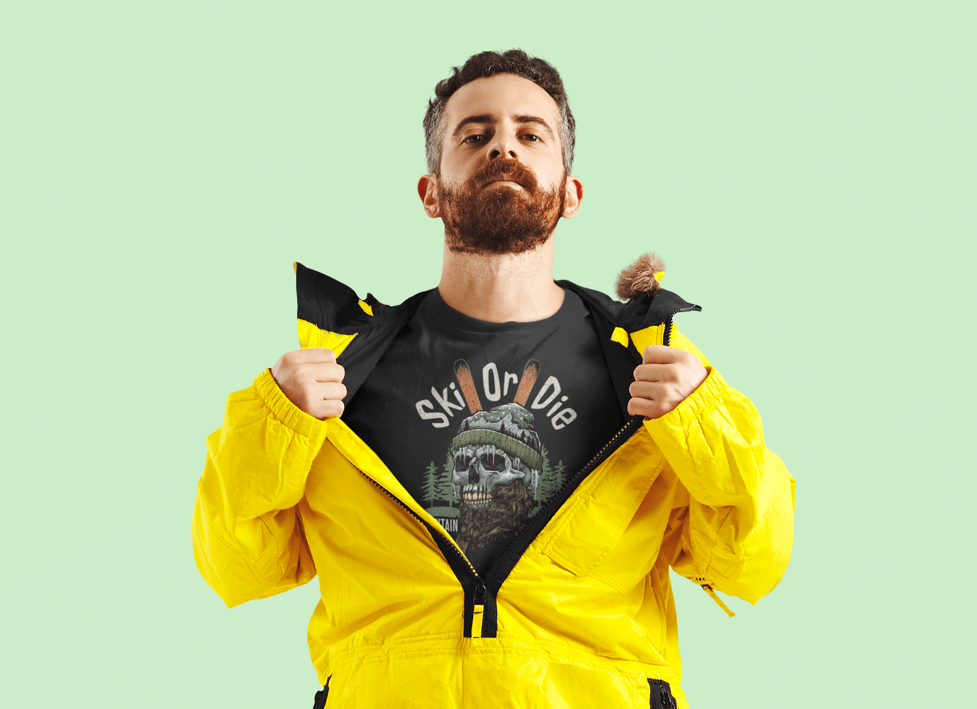 Ski Or Die mountain junkie skull graphic t-shirt shown from alternate product angle