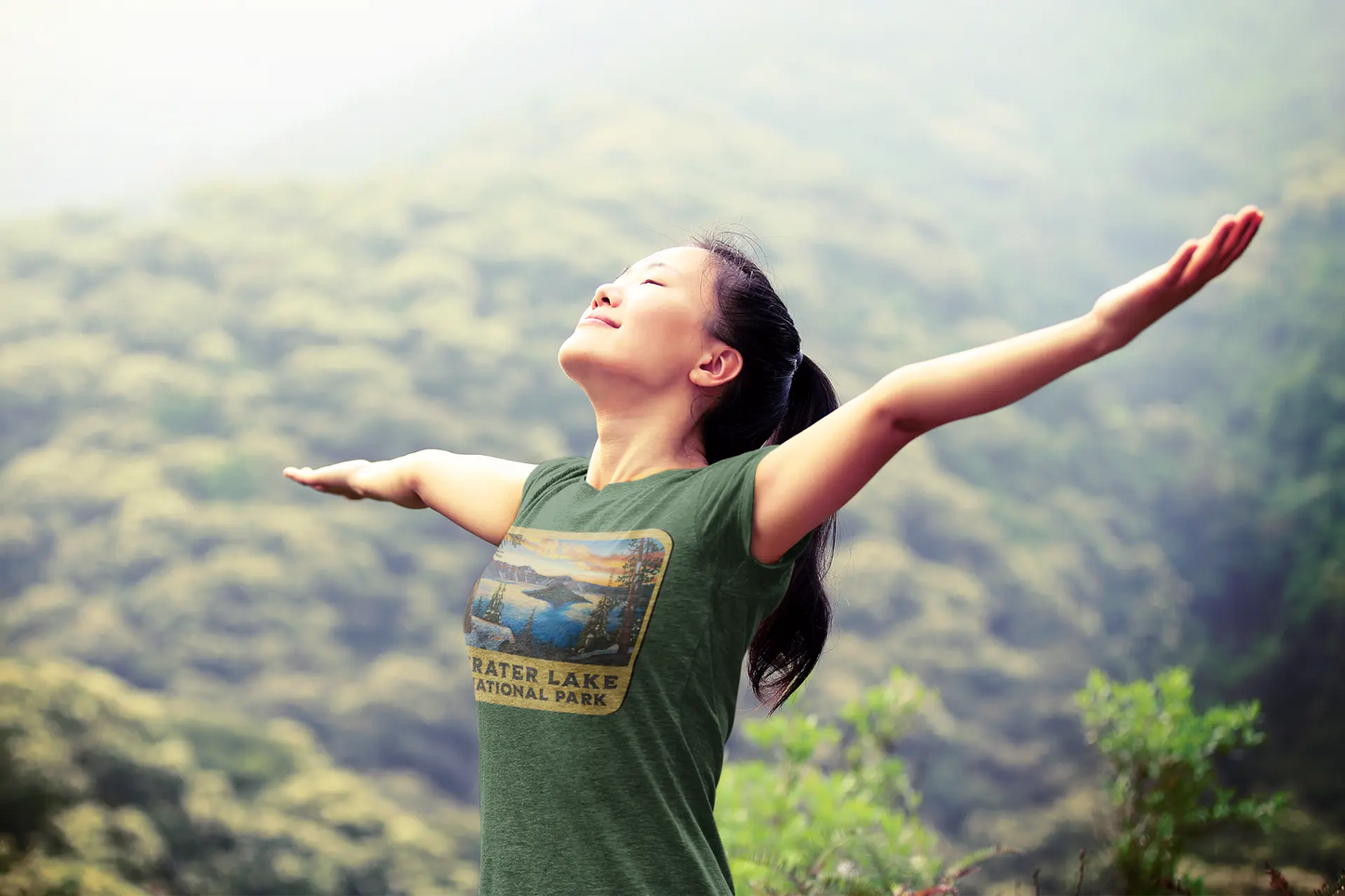 Crater Lake National Park Unisex Fit Short Sleeve T-Shirt Wood Sign T-Shirt Printify