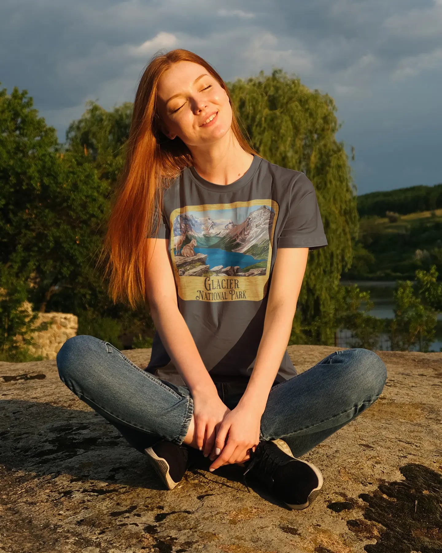 Glacier National Park Unisex Fit Short Sleeve T-Shirt Wood Sign T-Shirt Printify