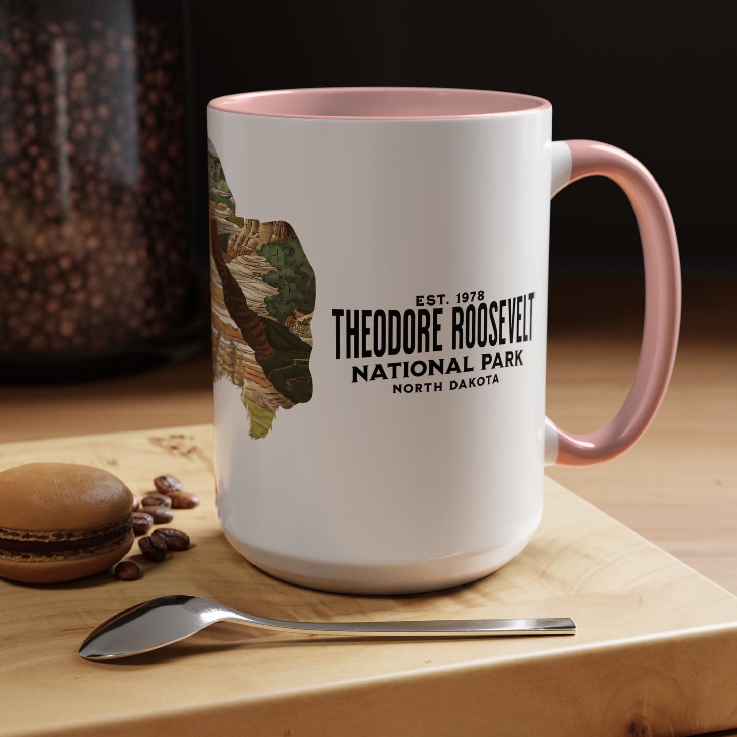 Theodore Roosevelt National Park North Dakota bison colored accent mug showing design detail or product variation