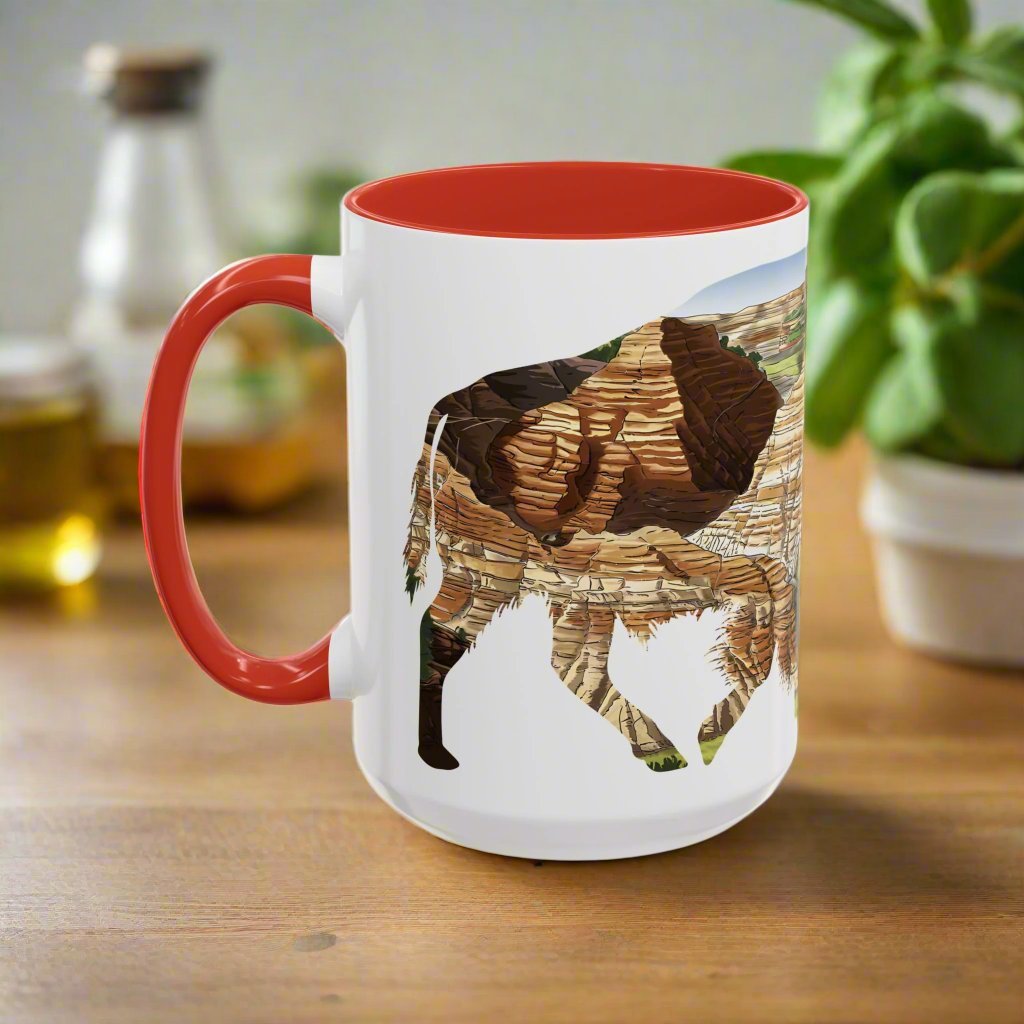 Theodore Roosevelt National Park North Dakota bison colored accent mug shown from alternate product angle