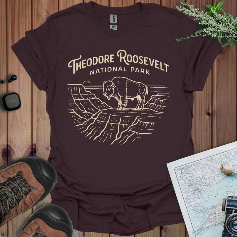 Theodore Roosevelt National Park line art graphic t-shirt primary product view